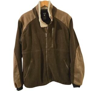 KUHL ALPENWURX Fleece Jacket Brown Full Zip Faux Leather Sherpa Collar Medium
